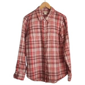 Lucky Brand Peach Plaid Shirt Size‎ L